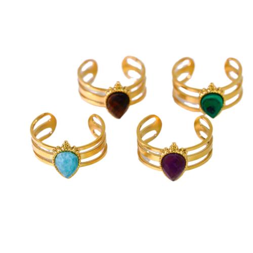 Acier inoxydable 304 Ouvrir Bague, avec pierre gemme, larme, Placage, bijoux de mode, plus de couleurs à choisir, Vendu par PC