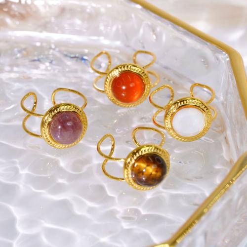 Acier inoxydable 304 Ouvrir Bague, avec pierre gemme, Placage, bijoux de mode, plus de couleurs à choisir, 12mm, Vendu par PC