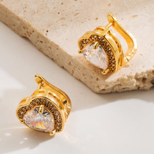 Copper Lever Back Earring, gold color plated & for woman & with cubic zirconia, earring length 15-20mm 