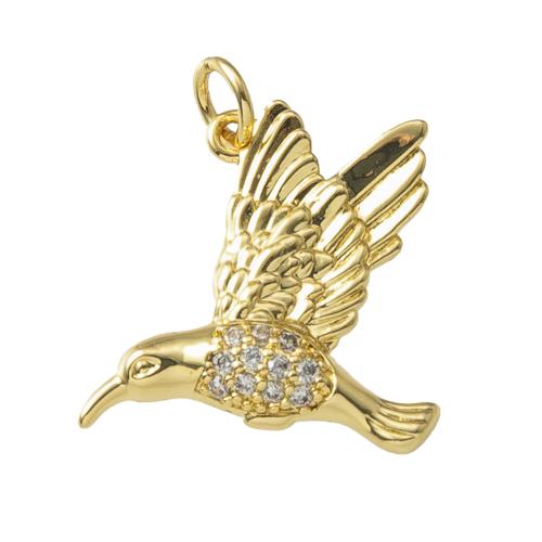 Cubique Pendentif en laiton zircon pavent, oiseau, Placage, bijoux de mode & pavé de micro zircon, Or, protéger l'environnement, sans nickel, plomb et cadmium Vendu par PC
