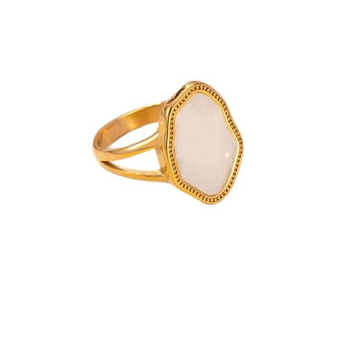 Shell Finger Ring, 304 Stainless Steel, with White Shell, plated, fashion jewelry & for woman & hollow, golden, US Ring 