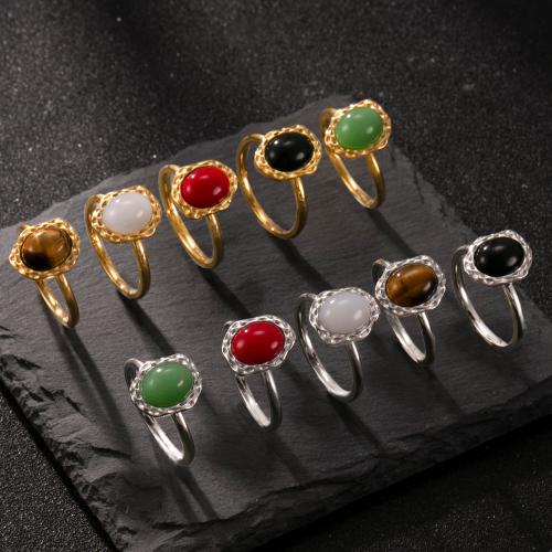 Pierre précieuse bague en acier inoxydable, Acier inoxydable 304, avec Pierre naturelle, Placage, différents matériaux pour le choix & unisexe & normes différentes pour le choix, plus de couleurs à choisir, Vendu par PC
