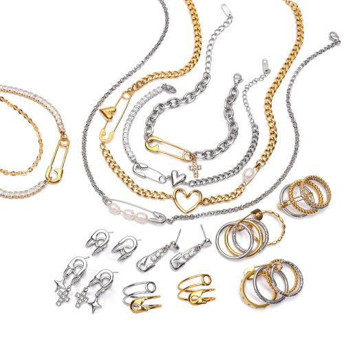 Bijoux strass en acier inoxydable Set, Acier inoxydable 304, Placage, styles différents pour le choix & pour femme & avec strass, Vendu par PC