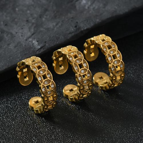 Acier inoxydable 304 Cuff Bague, Plaqué or 18K, styles différents pour le choix & pour femme & avec strass & creux, Vendu par PC