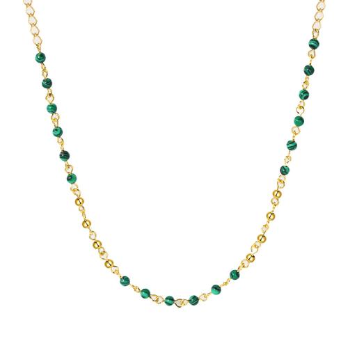 Malachite Beads Necklace, 304 Stainless Steel, with Malachite, with 6cm extender chain, 18K gold plated, fashion jewelry & for woman Approx 45 cm 