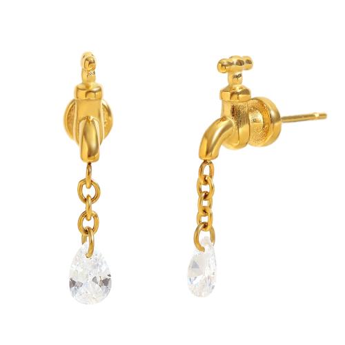 Boucle d'oreille goutte inox, Acier inoxydable 304, avec strass acrylique, Robinet, Plaqué or 18K, bijoux de mode & pour femme, Vendu par paire