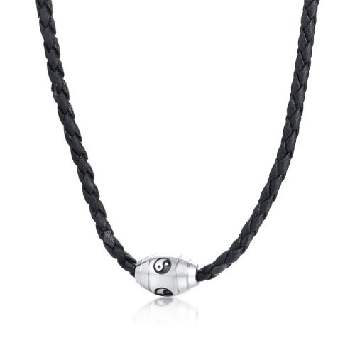 PU Leather Necklace Cord, 304 Stainless Steel, with PU Leather Cord, fashion jewelry & for man & enamel, black 