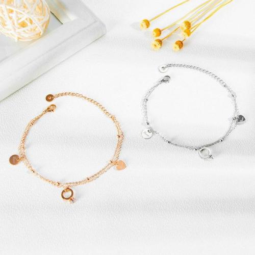 Bracelet en acier inoxydable, Acier inoxydable 304, avec zircon cubique, Placage, Double couche & bijoux de mode & pour femme, plus de couleurs à choisir, Vendu par PC[