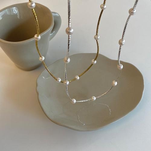 Collier de chaîne en laiton de perles d'eau douce, avec perle d'eau douce cultivée, Placage, bijoux de mode & pour femme, plus de couleurs à choisir, Vendu par PC