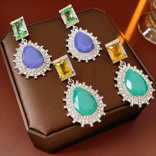 Zinc Alloy Drop Earring, Teardrop, plated, for woman & with rhinestone 