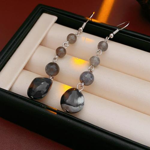 Moonstone Drop Earring, with Trumpet Shell & Zinc Alloy, Geometrical Pattern, fashion jewelry & for woman 