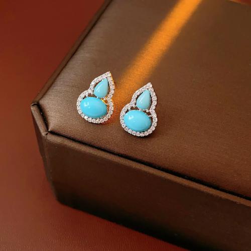 Brass Stud Earring, with Acrylic, Calabash, plated, micro pave cubic zirconia & for woman 