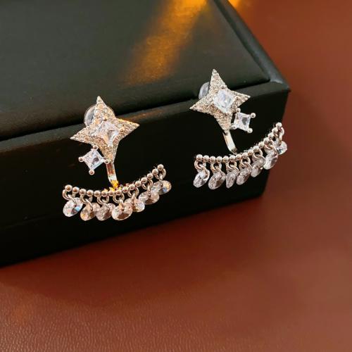 Messing Tropfen Ohrring, silberfarben plattiert, Micro pave Zirkonia & für Frau, 20x25mm, verkauft von Paar