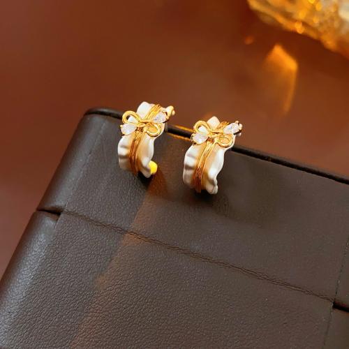 Messing Ohrstecker, mit Harz, goldfarben plattiert, Micro pave Zirkonia & für Frau, 15x20mm, verkauft von Paar