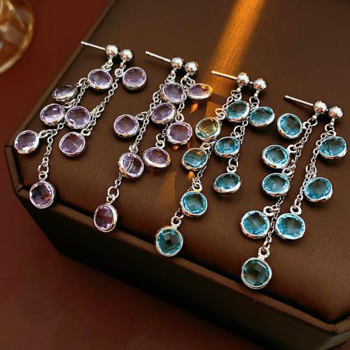 laiton boucle d'oreille en gland, avec verre, Motif géométrique, Placage de couleur argentée, bijoux de mode & pour femme, plus de couleurs à choisir Vendu par paire