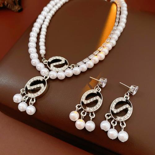 Zinklegierung Mode Schmuckset, mit Kunststoff Perlen, silberfarben plattiert, verschiedene Stile für Wahl & für Frau & mit Strass, verkauft von PC