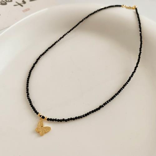 laiton collier, avec cristal, avec 3.3inch chaînes de rallonge, papillon, fait à la main, bijoux de mode & pour femme Environ 14.4 pouce, Vendu par PC