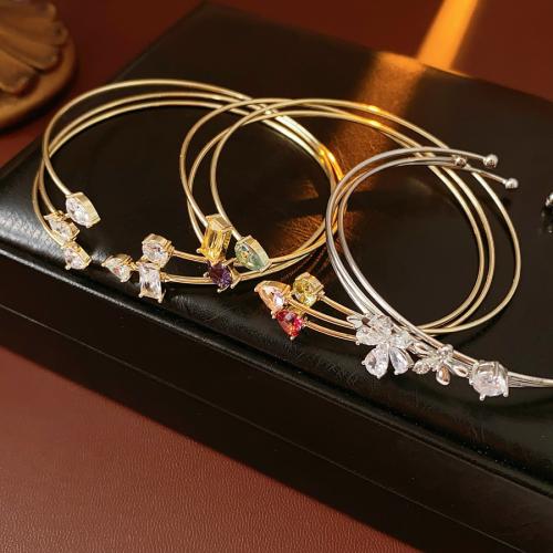 laiton bracelet manchette, Placage, trois couches & pavé de micro zircon & pour femme, plus de couleurs à choisir, Diamètre inté Environ 65mm, Vendu par PC