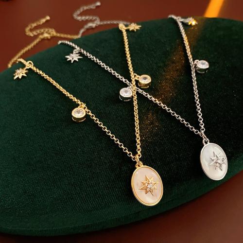 laiton collier, avec coquille blanche, avec 2.8inch chaînes de rallonge, Placage, pour femme & avec strass, plus de couleurs à choisir Environ 15.7 pouce, Vendu par PC