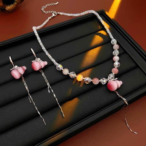 Messing Mode Schmuckset, mit Katzenauge, Kalebasse, silberfarben plattiert, verschiedene Stile für Wahl & für Frau, verkauft von PC