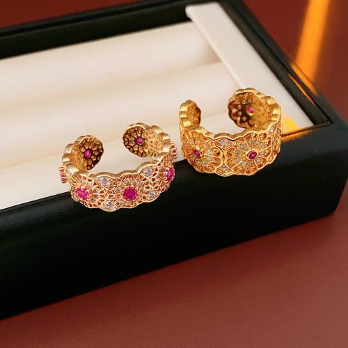 Brass Cuff Finger Ring, gold color plated & micro pave cubic zirconia & for woman, US Ring 