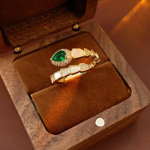 Brass Cuff Finger Ring, with Resin, Snake, gold color plated, micro pave cubic zirconia & for woman, US Ring 
