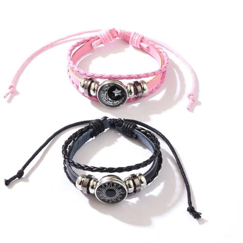 Fashion Zinc Alloy Bracelets, with PU Leather Cord, plated, three layers & fashion jewelry & Unisex 
