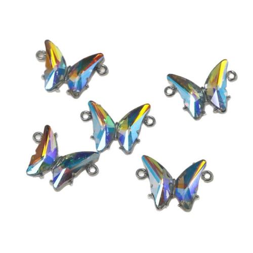 Conector de aleación de Zinc animal, Cristal, con aleación de zinc, Mariposa, chapado, Bricolaje & 1/1 aro, multicolor, Vendido por UD