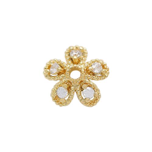 Brass Bead Cap, Flower, gold color plated, DIY & micro pave cubic zirconia [