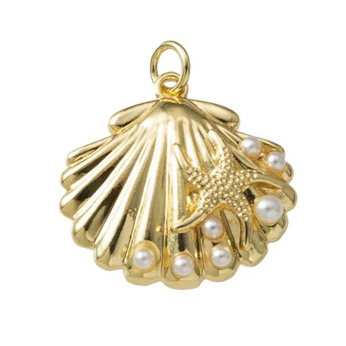 Bijoux pendentifs en laiton, avec perle de plastique, coquille, Placage, bijoux de mode, doré, protéger l'environnement, sans nickel, plomb et cadmium Vendu par PC