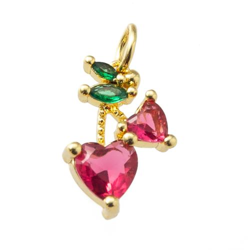 Cubique Pendentif en laiton zircon pavent, Placage, bijoux de mode & pavé de micro zircon, rouge, protéger l'environnement, sans nickel, plomb et cadmium Vendu par PC
