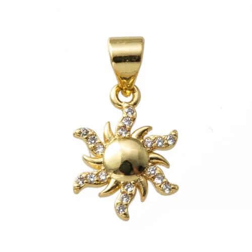 Cubique Pendentif en laiton zircon pavent, soleil, Placage, bijoux de mode & pavé de micro zircon, doré, protéger l'environnement, sans nickel, plomb et cadmium Vendu par PC