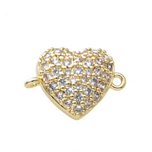 Цирконий Микро вымощает Латунный разъем, Латунь, Сердце, Другое покрытие, ювелирные изделия моды & инкрустированное микро кубического циркония & 1/1 петля, Золотой, не содержит никель, свинец продается PC