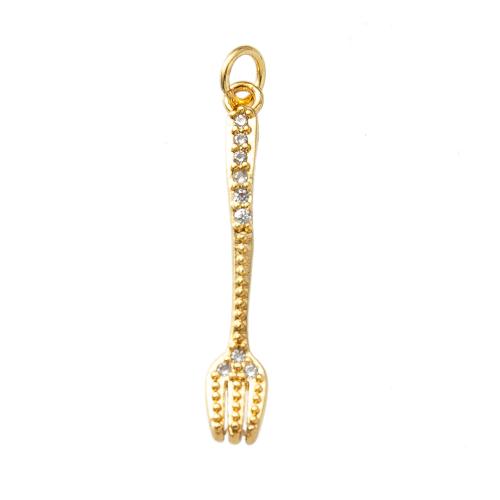 Cubique Pendentif en laiton zircon pavent, Fourche, Placage, bijoux de mode & pavé de micro zircon, doré, protéger l'environnement, sans nickel, plomb et cadmium Vendu par PC