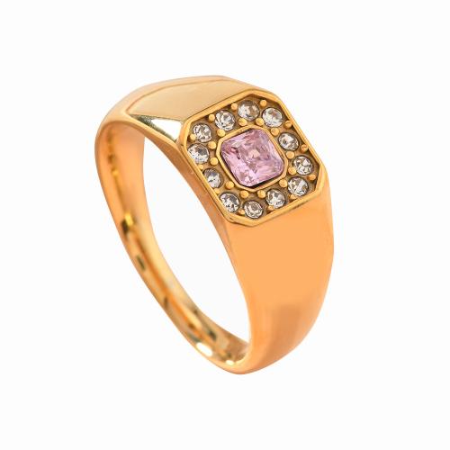 Bague en acier inoxydable , Acier inoxydable 304, Placage de couleur d'or, unisexe & normes différentes pour le choix & avec strass, plus de couleurs à choisir, Vendu par PC