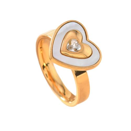 Bague en acier inoxydable , Acier inoxydable 304, avec coquille blanche, Placage, normes différentes pour le choix & styles différents pour le choix & pour femme & avec strass, doré, Vendu par PC