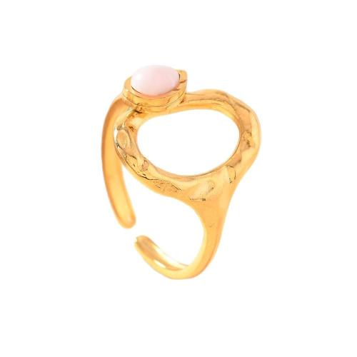 Gemstone Stainless Steel Finger Ring, 304 Stainless Steel, with Natural Stone, plated, fashion jewelry & for woman & hollow, golden 