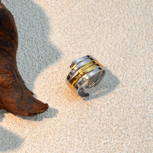 Acier inoxydable 304 Cuff Bague, Placage, bijoux de mode & pour homme & deux tons, Vendu par PC