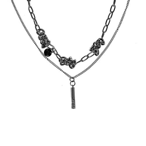 Zink -Legierung Eisen Kette Pullover Halskette, Zinklegierung, mit Messing, plattiert, Doppelschicht & Modeschmuck & für Frau, Silberfarbe, Internal chain :44.5cm, external chain :52cm, extended chain :5.5cm, verkauft von PC[