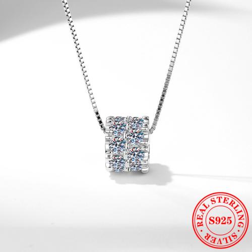 925 Sterling Silver Necklace, with Moissanite, with 2inch extender chain, platinum plated, fashion jewelry & for woman Approx 15.7 Inch 