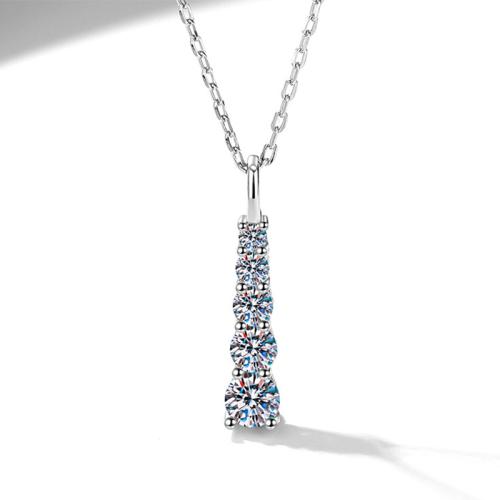 925 Sterling Silver Necklace, with Moissanite, with 2inch extender chain, platinum plated, cross chain & fashion jewelry & for woman Approx 15.7 Inch 