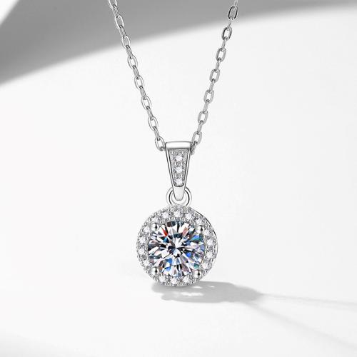 925 пробы Ожерелье, с 2inch наполнитель цепи, Круглая, покрытый платиной, перекрестная цепь & различные материалы для выбора & инкрустированное микро кубического циркония & Женский, длина:Приблизительно 15.7 дюймовый, продается PC