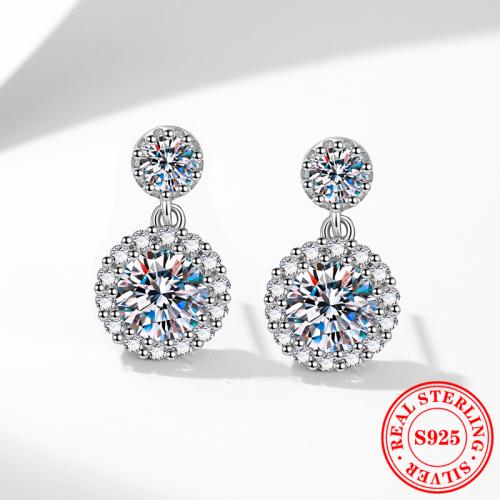 925 пробы Сережка, Круглая, покрытый платиной, различные материалы для выбора & инкрустированное микро кубического циркония & Женский продается Пара