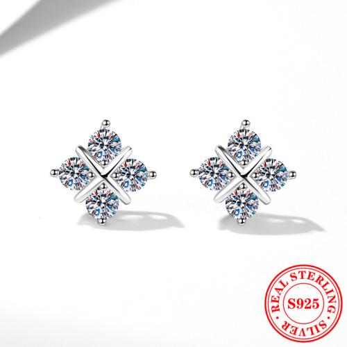 Argent sterling 925 boucle d oreille dormeuse, avec Moissanite, Motif géométrique, Plaqué de platine, bijoux de mode & pour femme Vendu par paire[