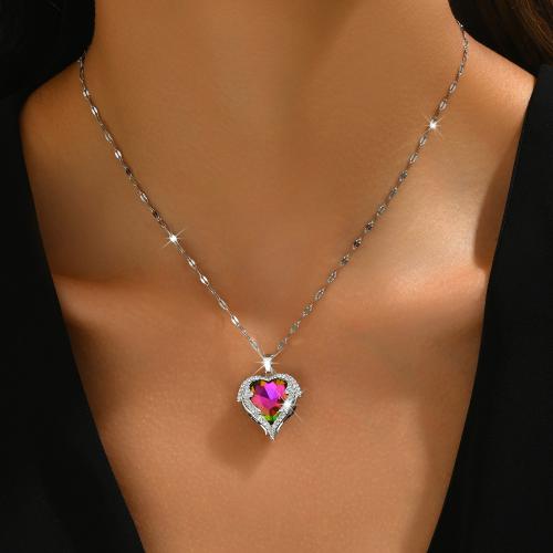 Acier titane collier, coeur, Placage, styles différents pour le choix & pour femme & avec strass Environ 15.4 pouce, Vendu par PC