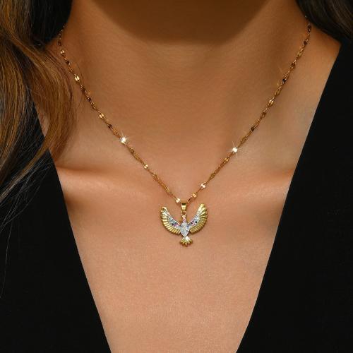 チタン鋼 ネックレス, とともに 銅, とともに 2.4inch エクステンダチェーン, ワシ, メッキ, マイクロパヴェジルコニア & 女性用, 無色, 長さ:約 15.4 インチ, 売り手 パソコン