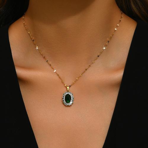 銅 ネックレス, とともに チタン鋼, とともに 2.4inch エクステンダチェーン, 卵形, ゴールドメッキ, マイクロパヴェジルコニア & 女性用, 無色, 長さ:約 15.4 インチ, 売り手 パソコン