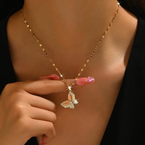 チタン鋼 ネックレス, とともに 猫の目の石 & 銅, とともに 2.4inch エクステンダチェーン, 蝶, メッキ, マイクロパヴェジルコニア & 女性用, 無色, 長さ:約 15.4 インチ, 売り手 パソコン