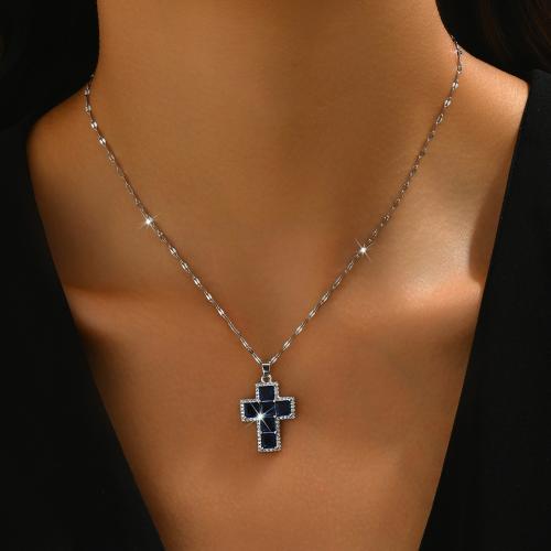 laiton collier, avec Acier titane, avec 2.4inch chaînes de rallonge, croix, Placage, pavé de micro zircon & pour femme, plus de couleurs à choisir Environ 15.4 pouce, Vendu par PC