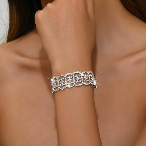 laiton bracelet, Placage de couleur argentée, pour femme & avec strass Environ 7 pouce, Vendu par PC